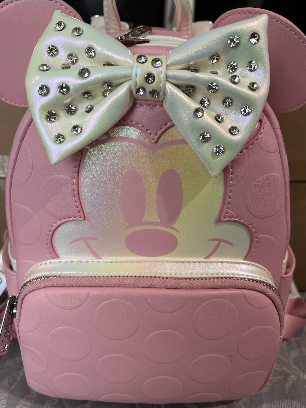 Loungefly Pink Kids Minnie Bow Backpack with Rhinestone Accent